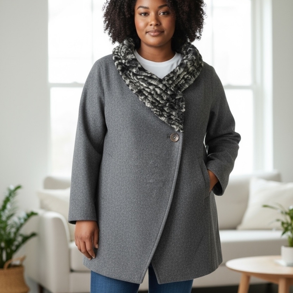 Giselle Shepatin Gray Wool Faux Fur Samantha Jacket‎